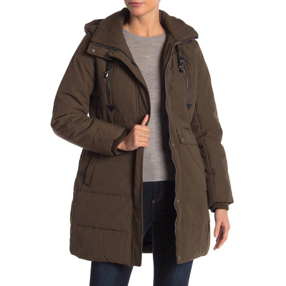 Lucky Brand Missy Faux Shearling Lined Hooded Green Quilted Parka Sz Large NWT